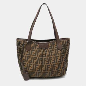 Pre Owned Fendi Tobacco Zucca Canvas and Leather Grande Shopping Tote