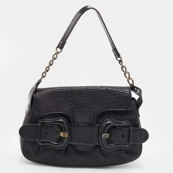 Pre Owned Fendi Black Leather And Patent Leather B Bis Shoulder Bag