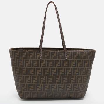Pre Owned Fendi Tobacco Zucca Coated Canvas Roll Shopper Tote