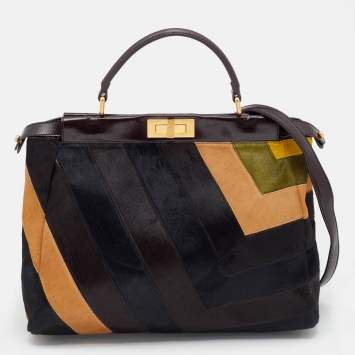 Pre Owned Fendi Multicolor Calfhair and Leather Large Peekaboo Top Handle Bag