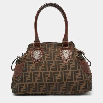 Pre Owned Fendi Tobacco Zucca Canvas and Leather Chef De Jour Bag