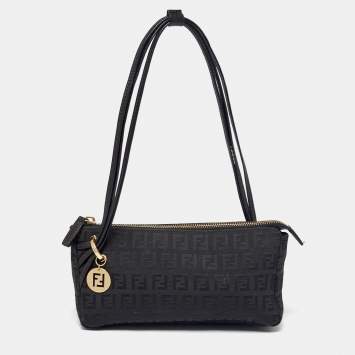 Pre Owned Fendi Dark Brown Zucchino Canvas and Leather Forever Pochette Bag
