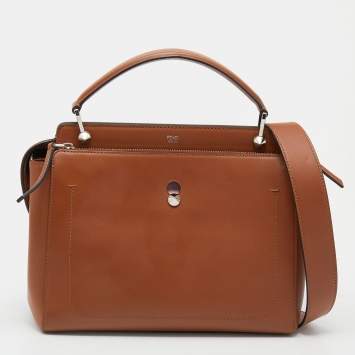 Pre Owned Fendi Brown Leather Dotcom Top Handle Bag