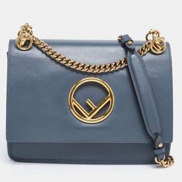 Pre Owned Fendi Spruce Blue Leather Kan I F Shoulder Bag
