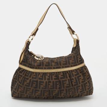 Pre Owned Fendi Tobacco/Gold Zucca Canvas and Leather Chef Hobo