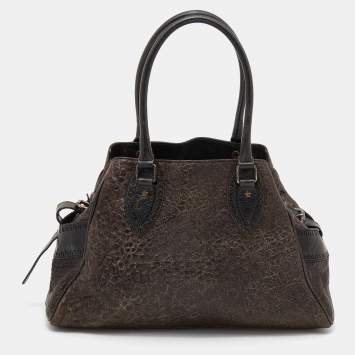 Pre Owned Fendi Brown/Gold Glitter Leather Medium Du Jour Satchel