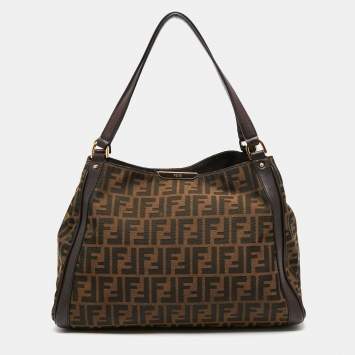 Pre Owned Fendi Tobacco Zucca Canvas and Leather Tote