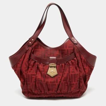 Pre Owned  Fendi Red Zucca Canvas and Leather Borsa Chef Tote