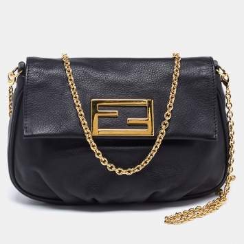 Pre Owned Fendi Black Leather Fendista Pochette Crossbody Bag
