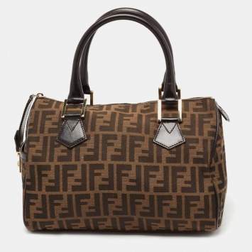 Pre Owned Fendi Tobacco Zucca Canvas and Leather Medium Chef Boston Bag