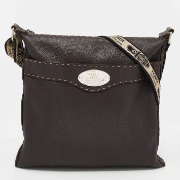 Pre Owned Fendi Dark Brown Selleria Leather Messenger Bag