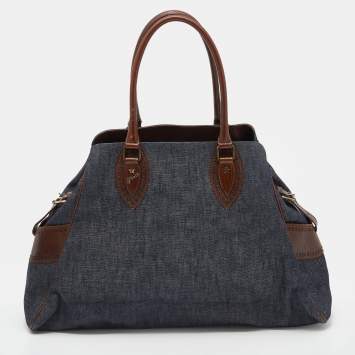 Pre Owned Fendi Blue/Dark Brown Denim And Leather De Jour Satchel