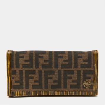 Pre Owned Fendi Tobacco Zucca Canvas and Textured Leather Chef Continental Wallet