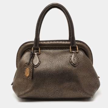 Pre Owned Fendi Black/Metallic Bronze Leather Selleria Satchel