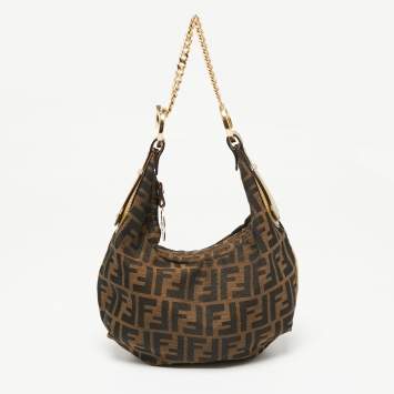 Pre Owned Fendi Tobacco Zucca Canvas and Leather Chef Chain Link Hobo