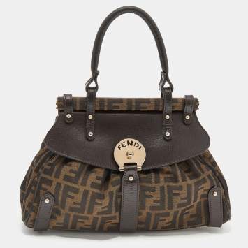 Pre Owned Fendi Tobacco Zucca Canvas and Leather Small Magic Satchel