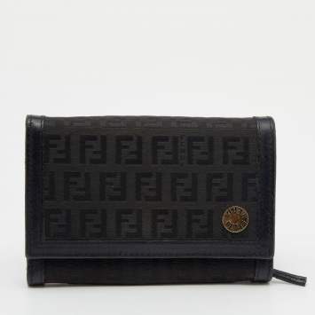 Pre Owned Fendi Black Zucchino Canvas and Leather Continental Wallet