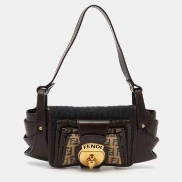 Pre Owned Fendi Brown Zucchino Canvas and Leather Compilation Bag