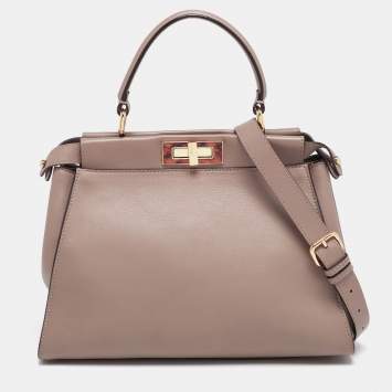 Pre Owned Fendi Cream Leather Medium Peekaboo Top Handle Bag