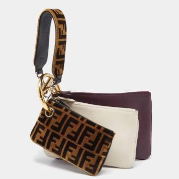 Pre Owned Fendi Multicolor Zucca Velvet and Leather Triplette Clutch Bag