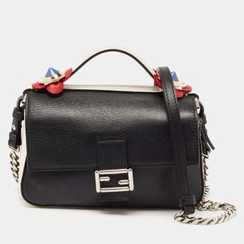 Pre Owned Fendi Bicolor Leather Micro Double Shoulder Bag