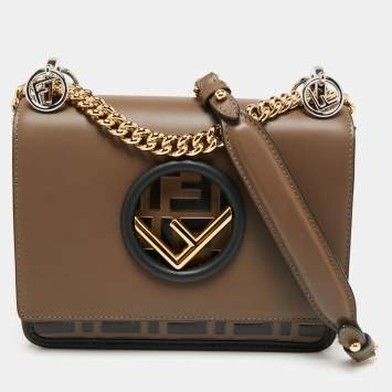 Pre Owned Fendi Tobacco Leather Mini Kan I F Shoulder Bag