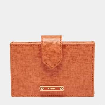 Pre Owned Fendi Orange Leather Vitello Elite Gusseted Card Holder