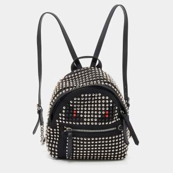 Pre Owned Fendi Black Nylon Mini Monster Studded Backpack