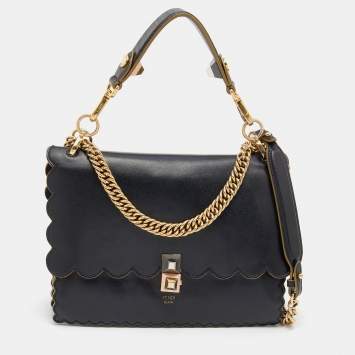 Pre Owned Fendi Black Leather Kan I Studded Shoulder Bag