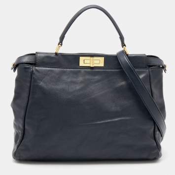 Pre Owned Fendi Black Leather Large Peekaboo Top Handle Bag