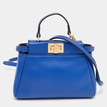 Pre Owned Fendi Blue Leather Micro Peekaboo Top Handle Bag