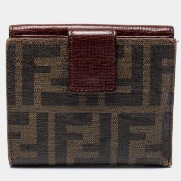 Pre Owned Fendi Tobacco Zucca Coated Canvas and Leather Compact Wallet