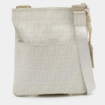 Pre Owned Fendi White Zucca Coated Canvas Messenger Bag