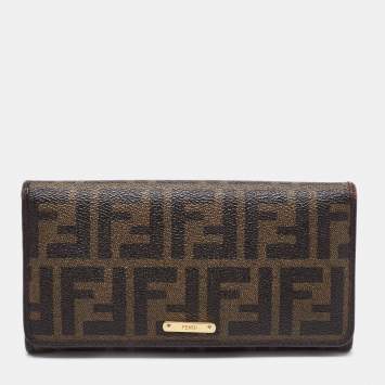 Pre Owned Fendi Tobacco  Zucca Coated Canvas and Leather Flap Continental Wallet