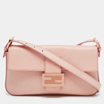 Pre Owned Fendi Pink Leather Baguette Shoulder Bag
