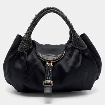 Pre Owned Fendi Black Satin Spy Hobo 