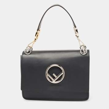 Pre Owned Fendi Black Leather Kan I F Logo Shoulder Bag