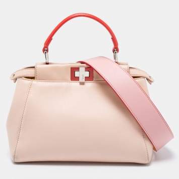 Pre Owned Fendi Poudre Leather Mini Peekaboo Top Handle Bag