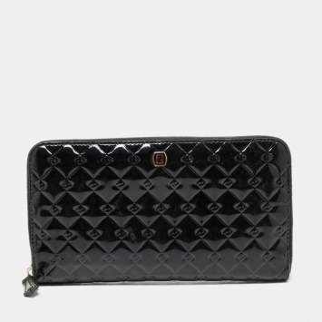 Pre Owned Fendi Black Patent Leather Zip Around Wallet