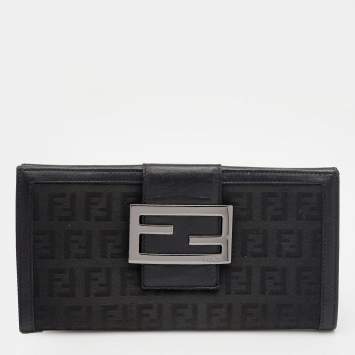 Pre Owned Fendi Black Zucchino Canvas and Leather Continental Wallet