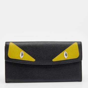 Pre Owned Fendi Black Leather Monster Eyes Continental Wallet