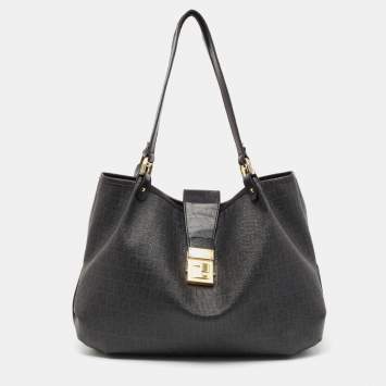 Pre Owned Fendi Black Zucca Coated Canvas Tote