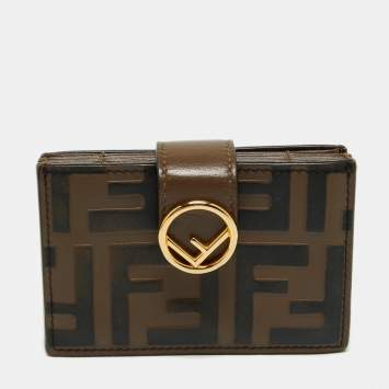 Pre Owned Fendi Tobacco Zucca Leather Maya Card Holder