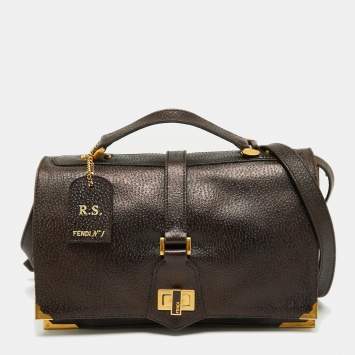 Pre Owned Fendi Dark Brown Textured Leather Classico No.1 Top Handle Bag