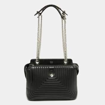 Pre Owned Fendi Black Quilted Leather Dotcom Click Medium Shoulder Bag