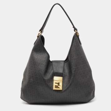 Pre Owned Fendi Black Zucchino Coated Canvas and Leather Hobo