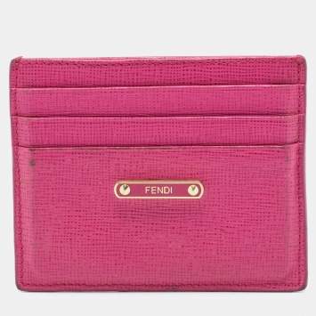 Pre Owned Fendi Pink Textured Leather Crayons Card Holder