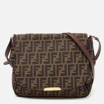 Pre Owned Fendi Tobacco Zucca Canvas and Leather Flap Crossbody Bag