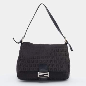 Pre Owned Fendi Black Zucca Canvas And Leather Mama Forever Shoulder Bag