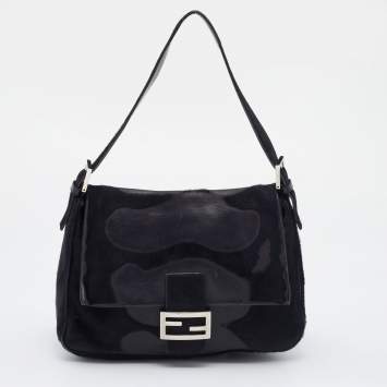 Pre Owned Fendi Black Calf Hair And Leather Mama Forever Shoulder Bag